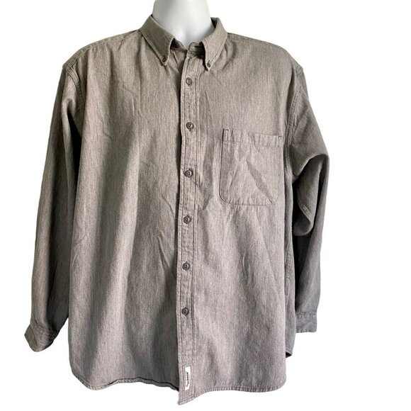 Eddie Bauer Long Sleeve Button Down Shirt Grey Cotton Men's Large - Picture 2 of 8